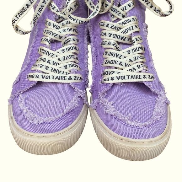 Zadig & Voltaire High Flash Purple/Lilac Canvas High Top Sneakers EU38/US 7-7.5 - Picture 9 of 16